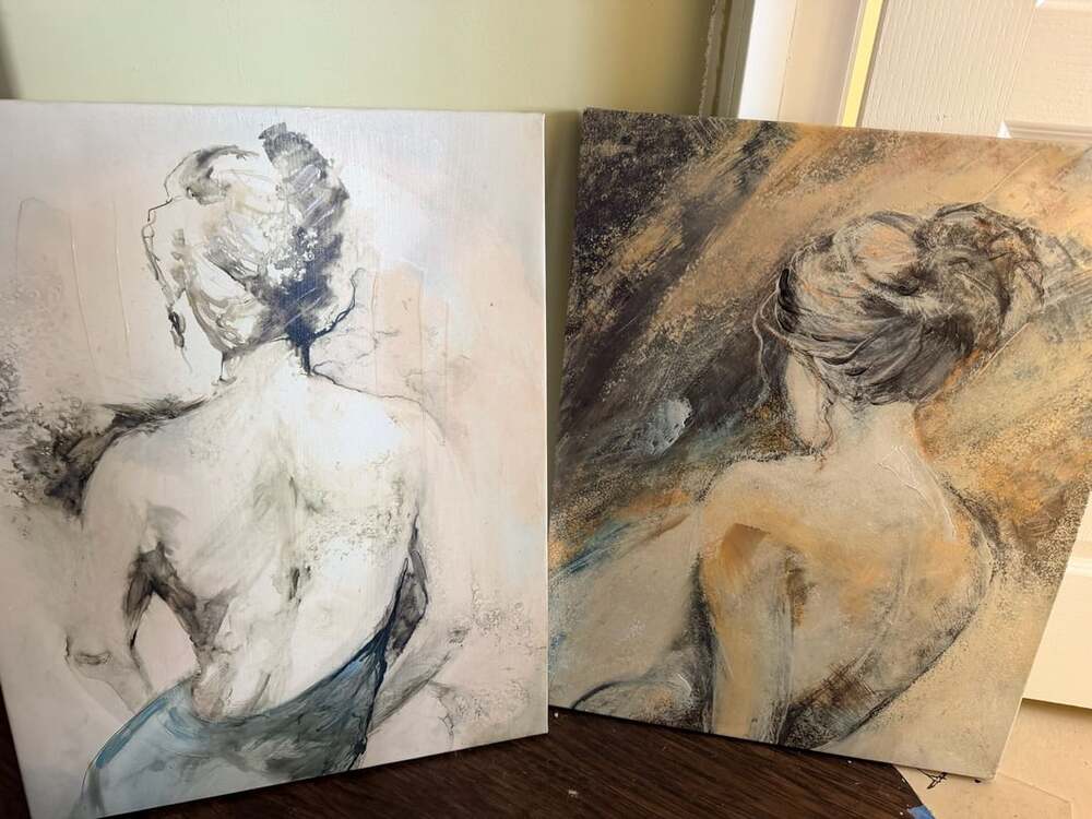 Tia Hanging Wall Art Portrait Set of 2 Gray Feminine Figure Sketch Canvas
